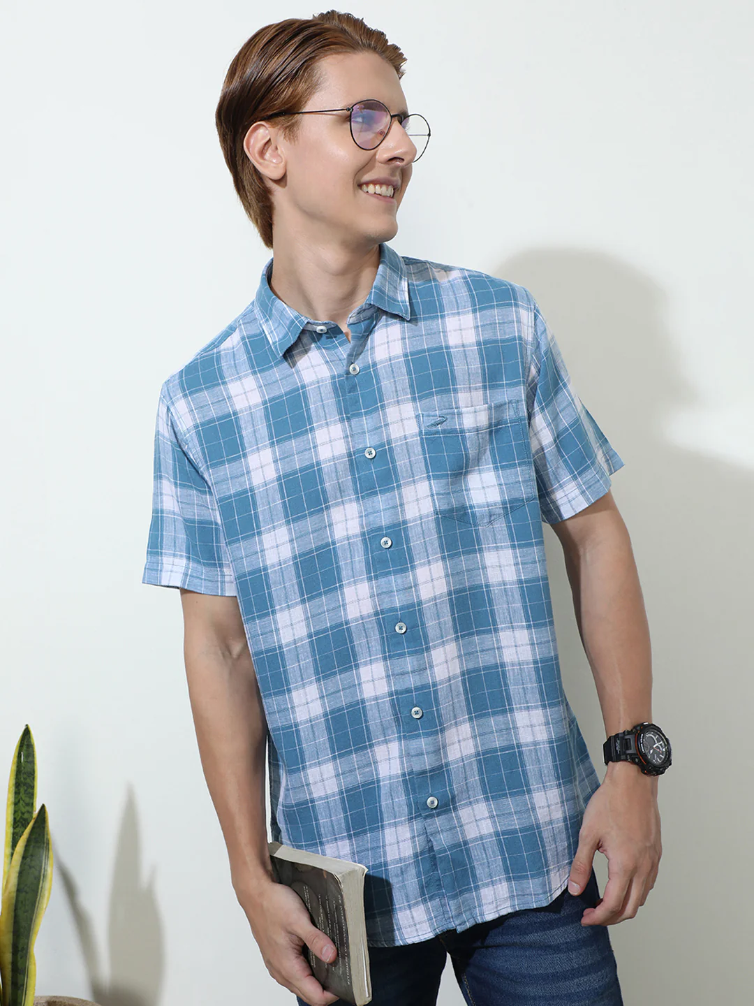Checked Blue Half Sleeve Casual Shirt