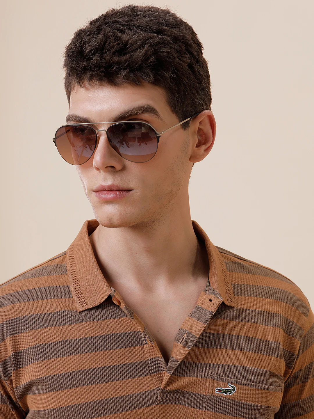 Tonal Melange 1X1 Striped Polo T-Shirt In Mustard