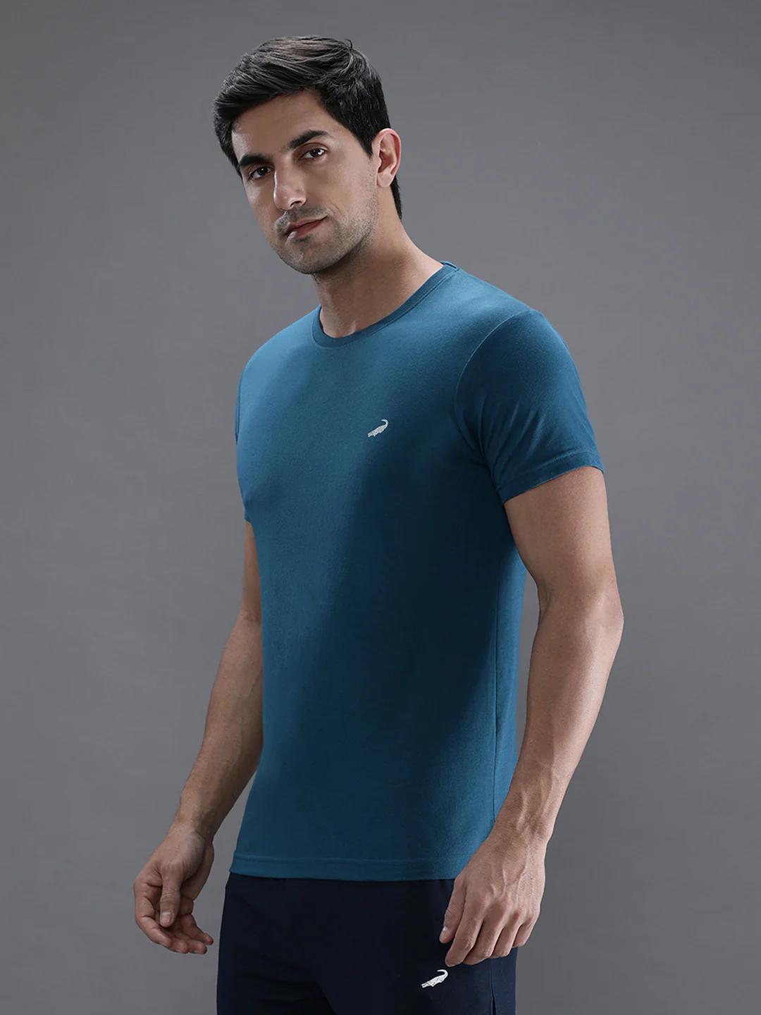 Teal Blue Solid Casual T-Shirt