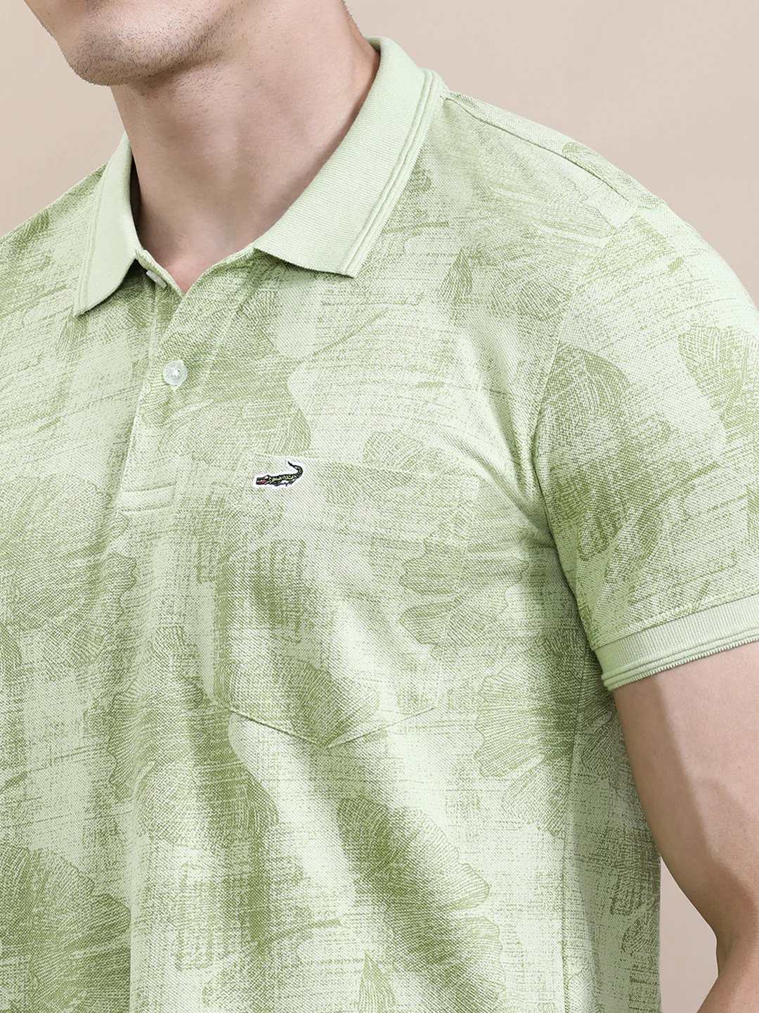 All Over Leaf Print Slim Fit Polo