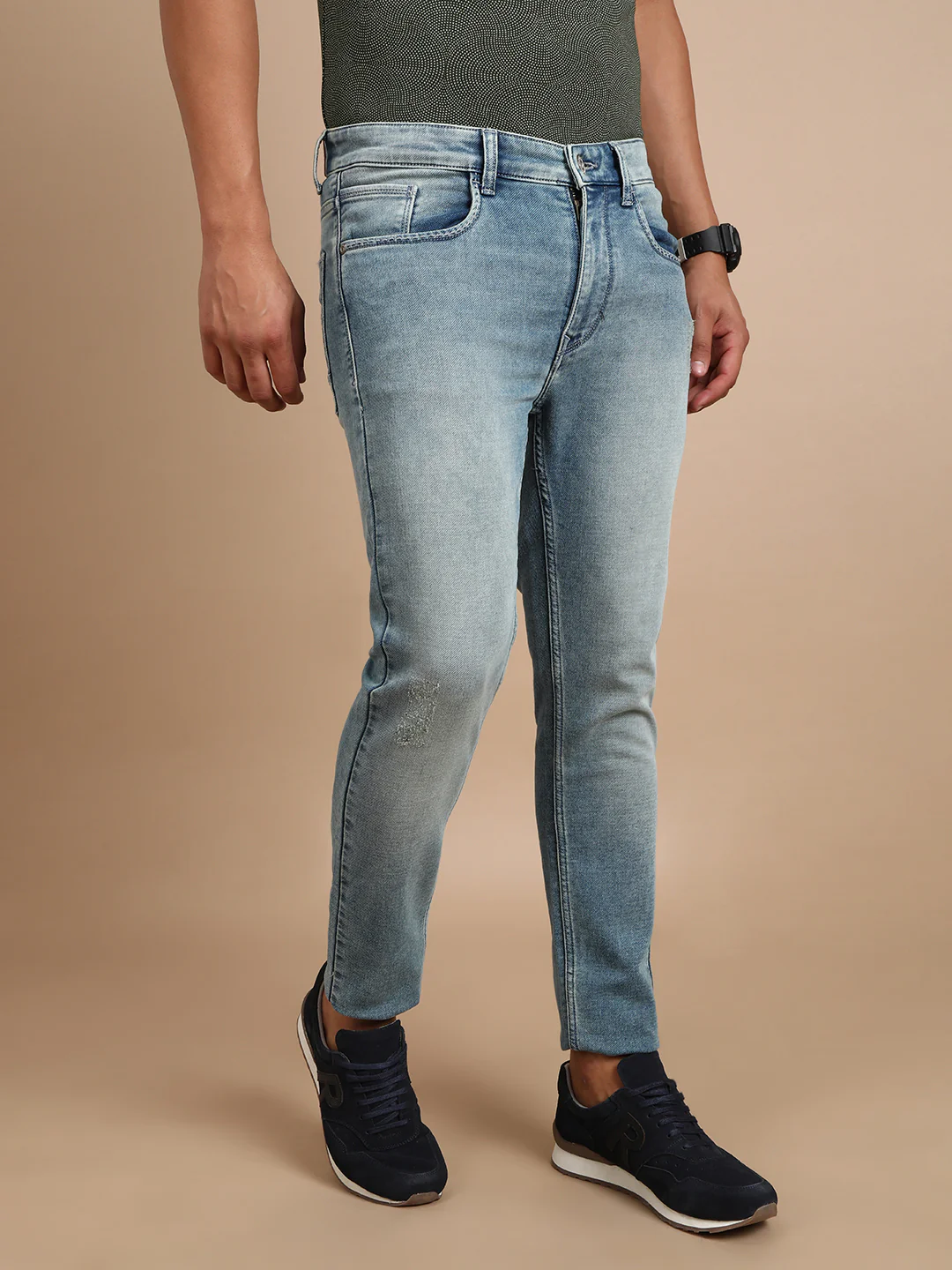 Light Blue Solid Mid Rise Slim Fit Jean