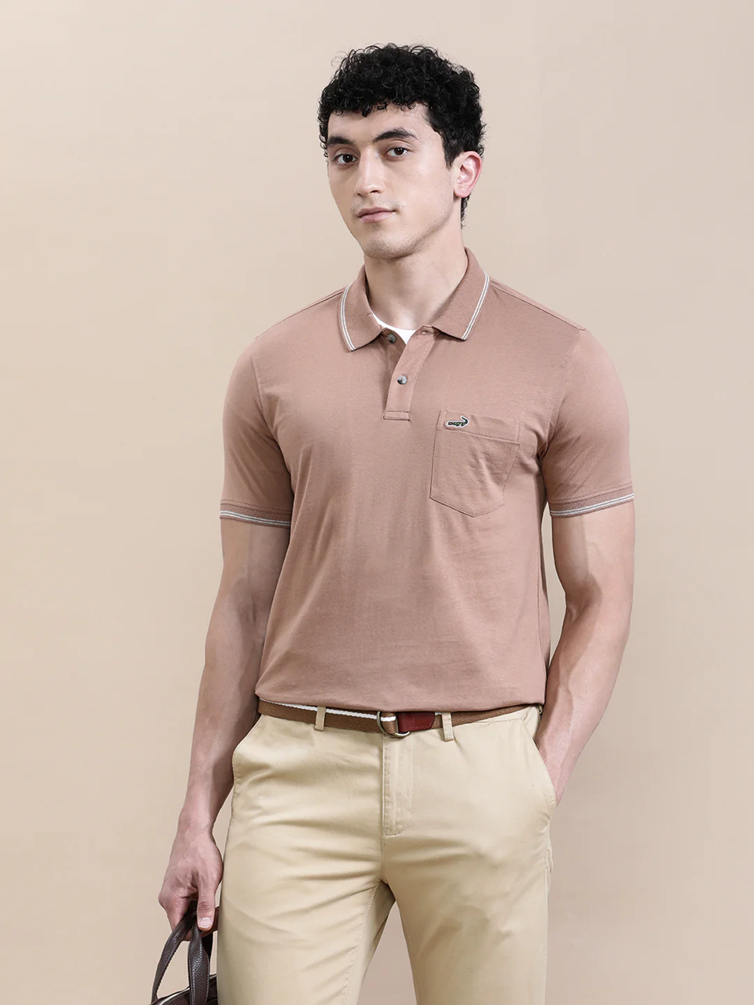 Solid Light Brown Polo T-Shirt with Pocket