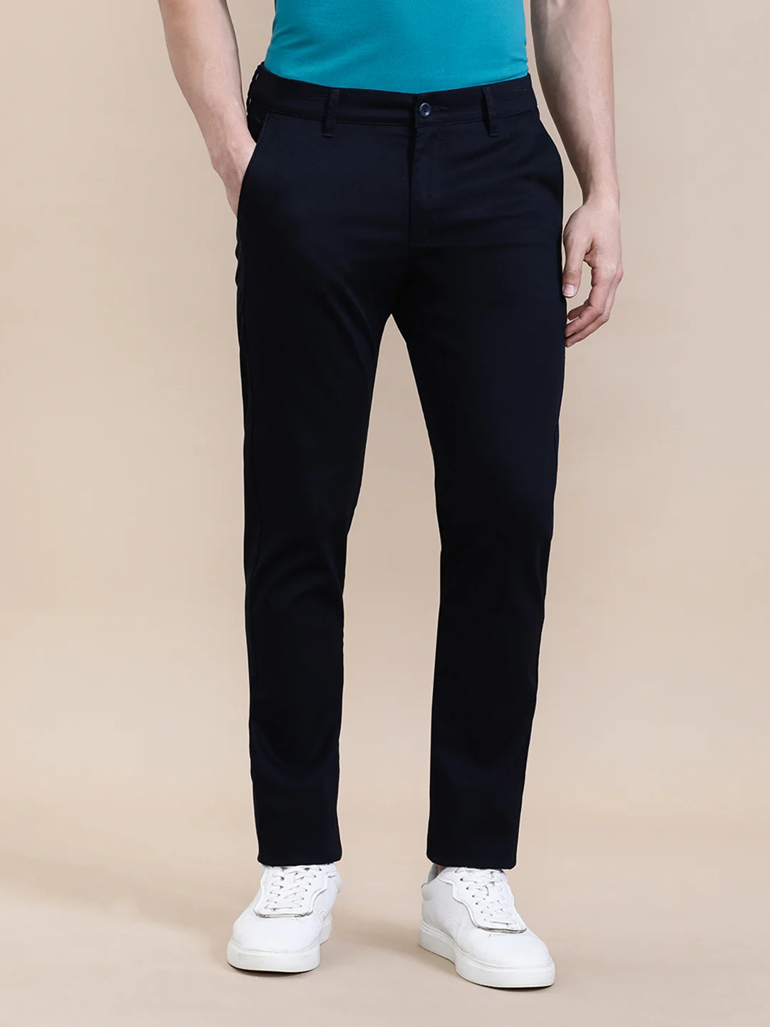 Textured Stretch Slim Fit Pants Navy