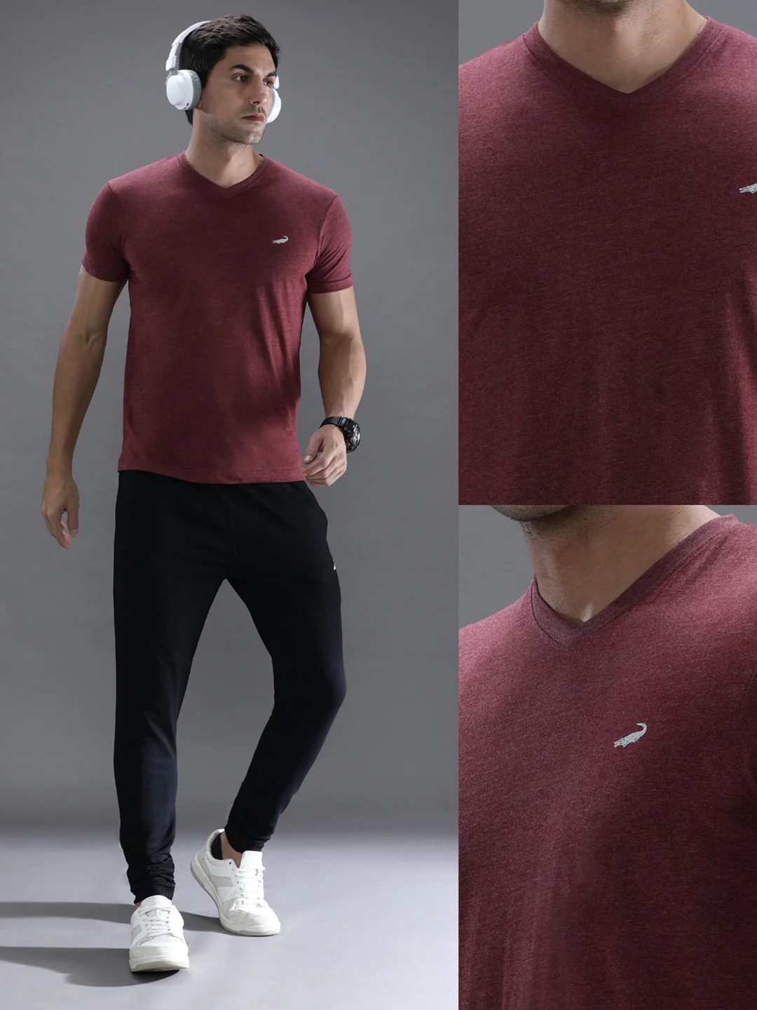 Maroon Melange Casual Solid T-Shirt