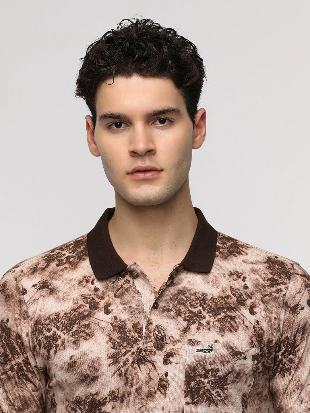 Digital Abstract forest Printed Polo T-Shirt in Brown
