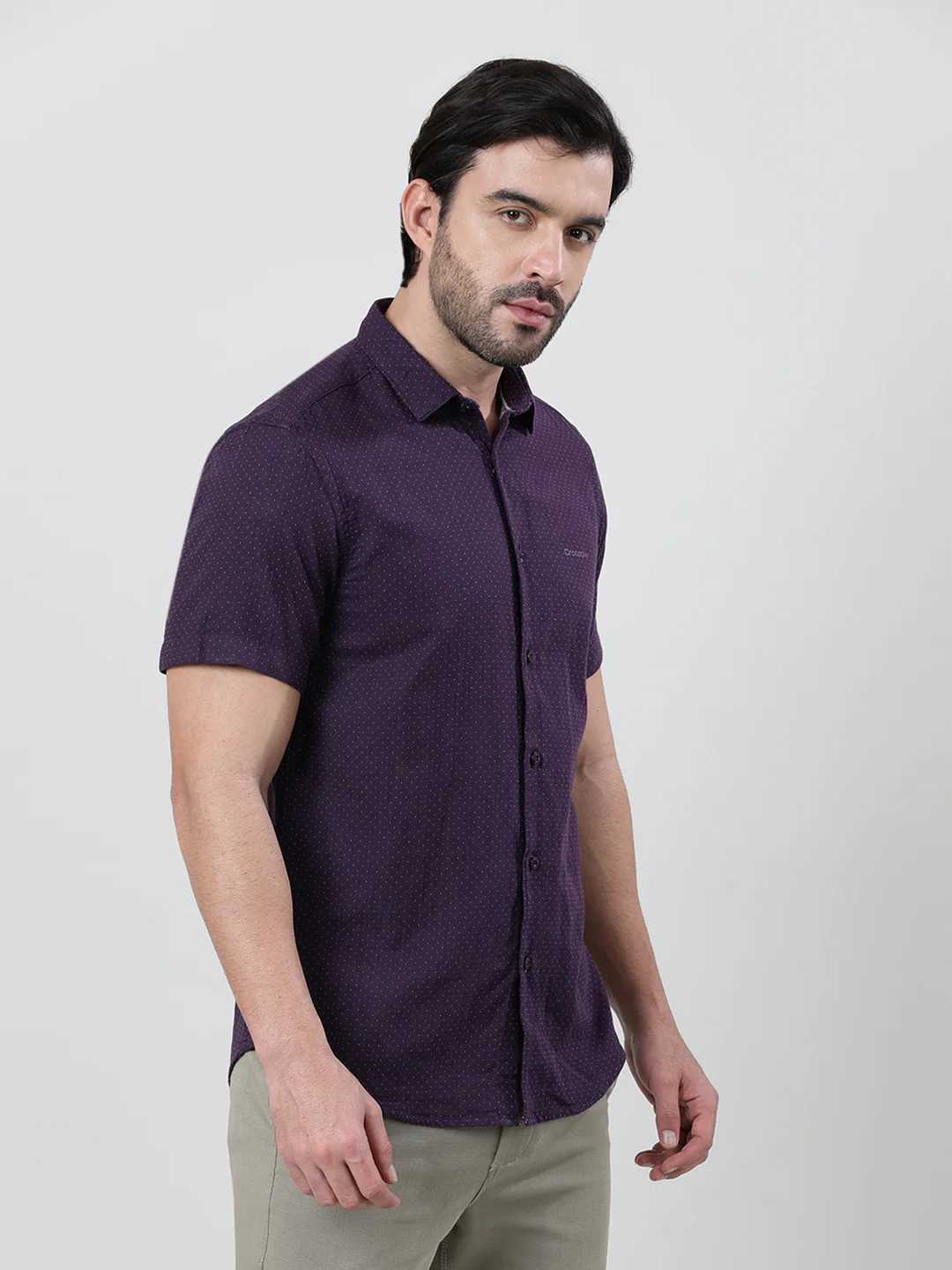 Wine Brown Printed Half Sleeve 100% Cotton Shirt