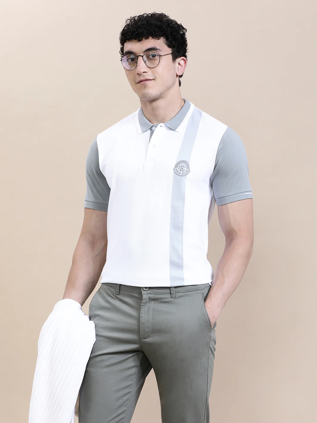 Panel Print Polo with Cheese Embroidery