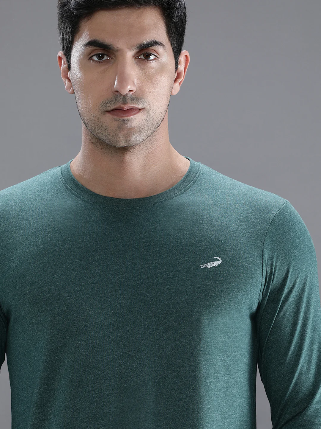 Green Melange Solid Casual T-Shirt