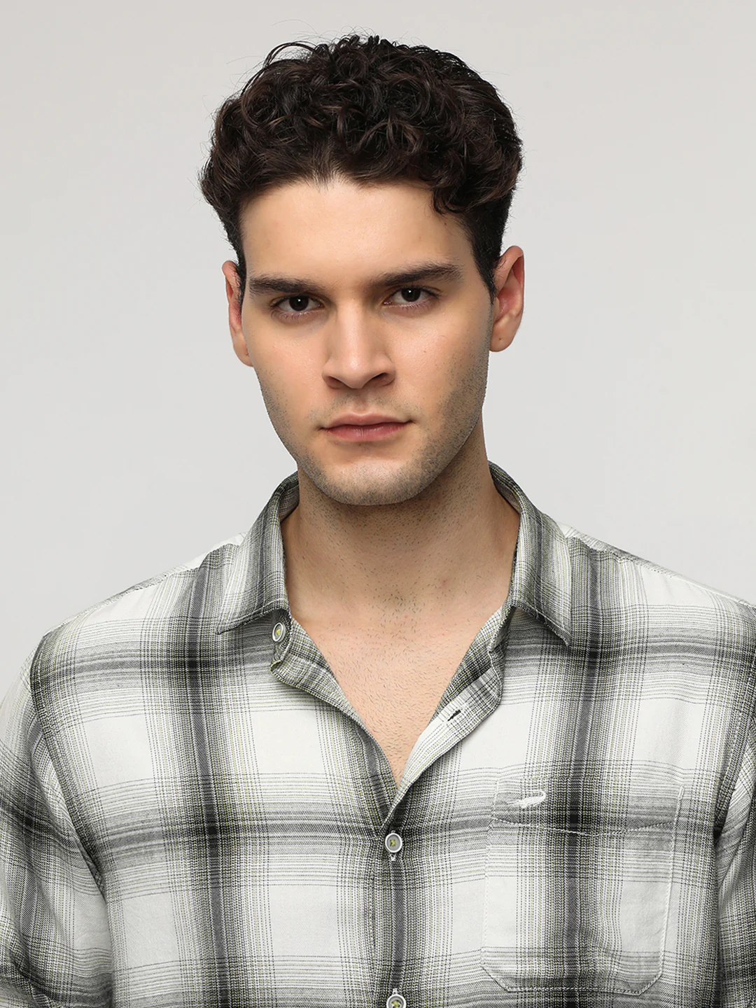 White Viscose Blend Big Checked Shirt