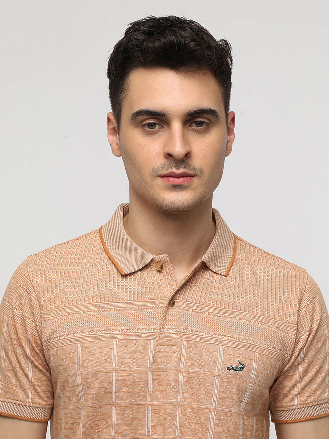 Electronic Jaquard Striper Polo T-Shirt in Teal