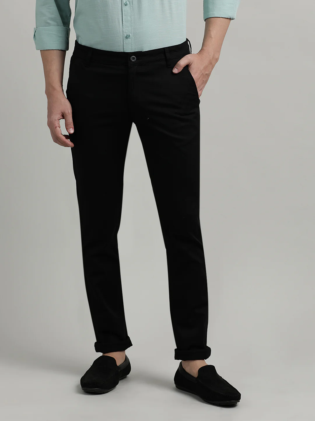 Black Solid Trim Fit Trouser
