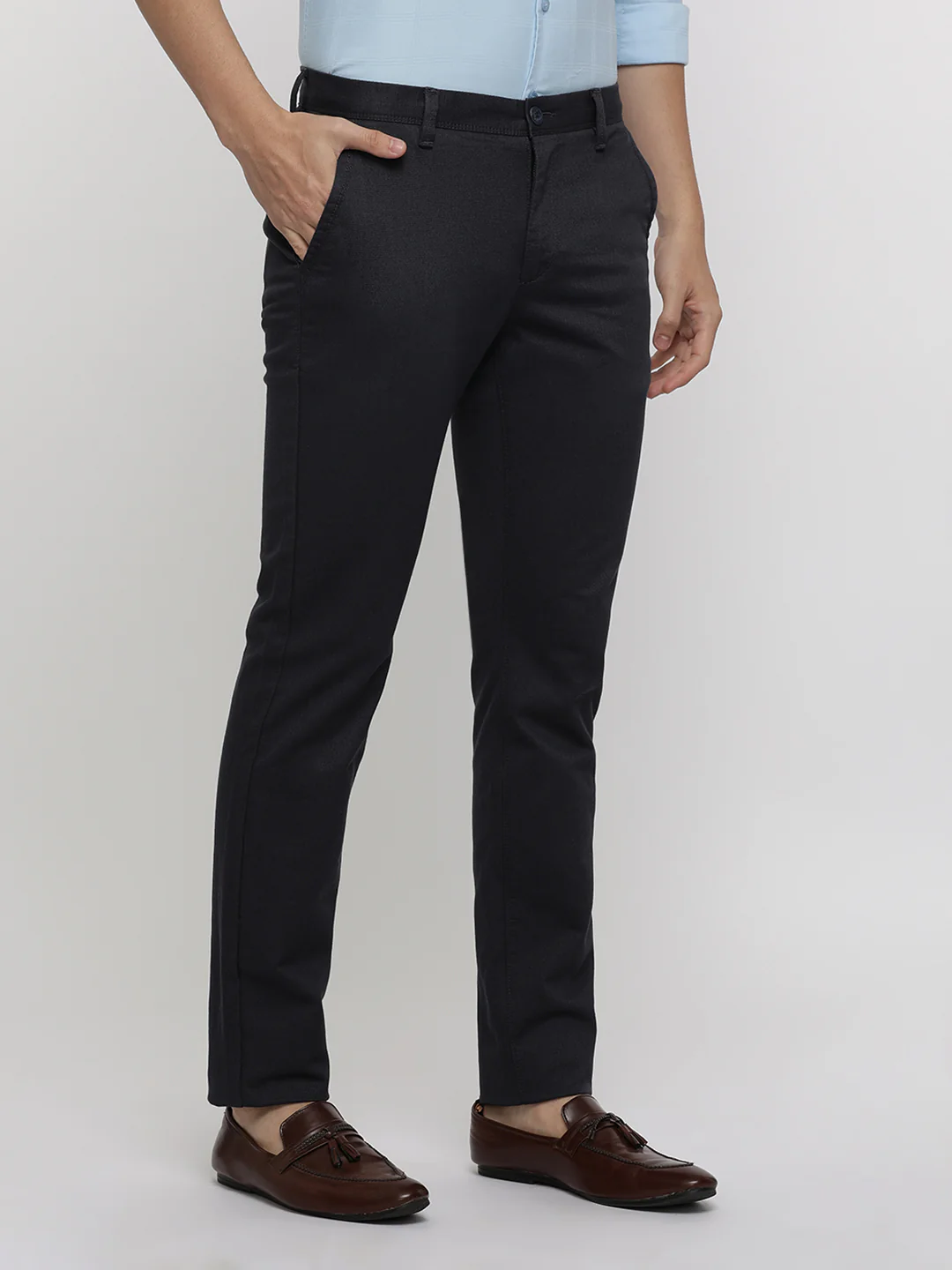 Dark Grey Textured Stretch Trouser