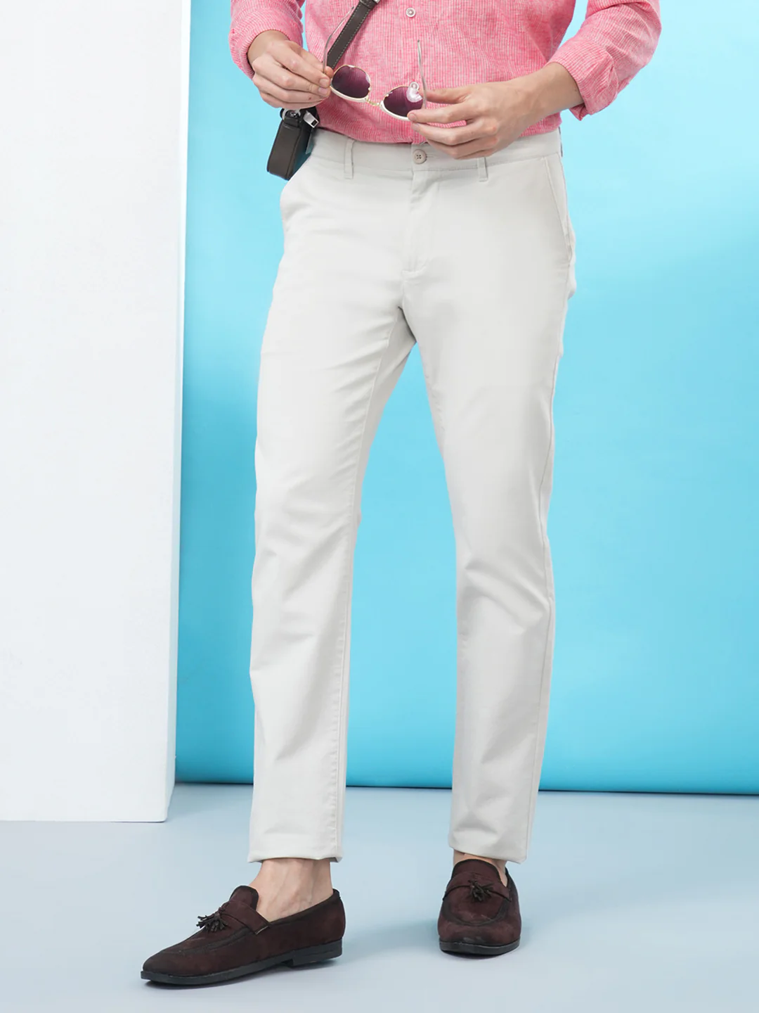 Textured Cotton Stretch Trouser Cream