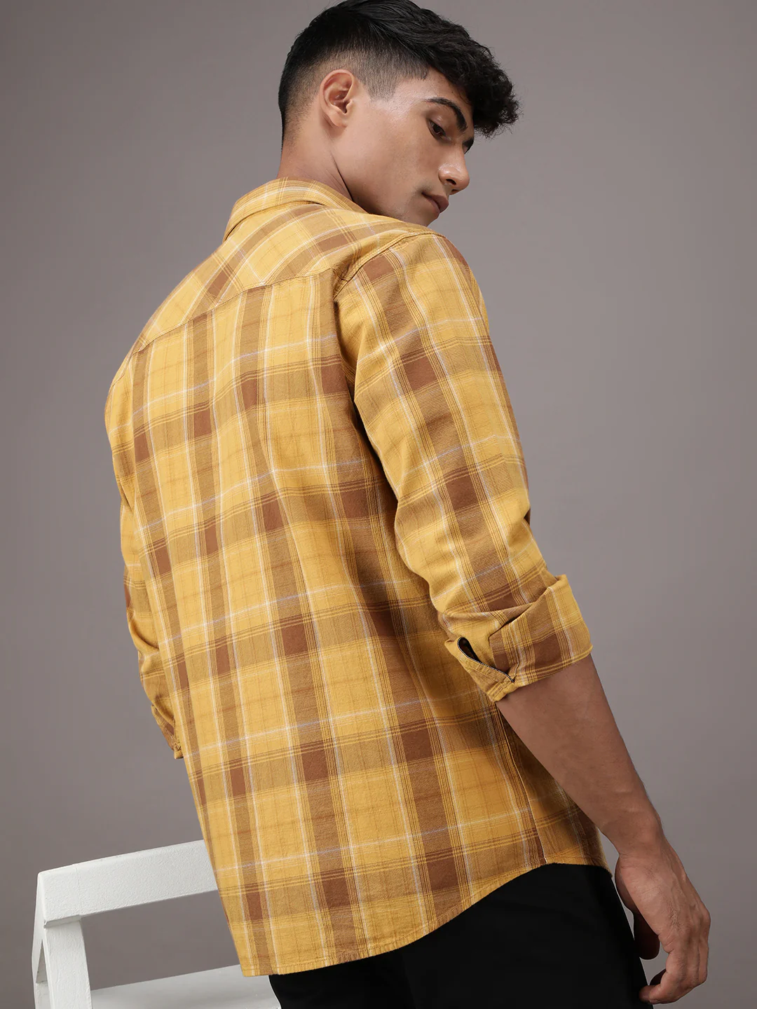 Yellow Checked Casual Full Sleeve 100% Cotton Shirt
