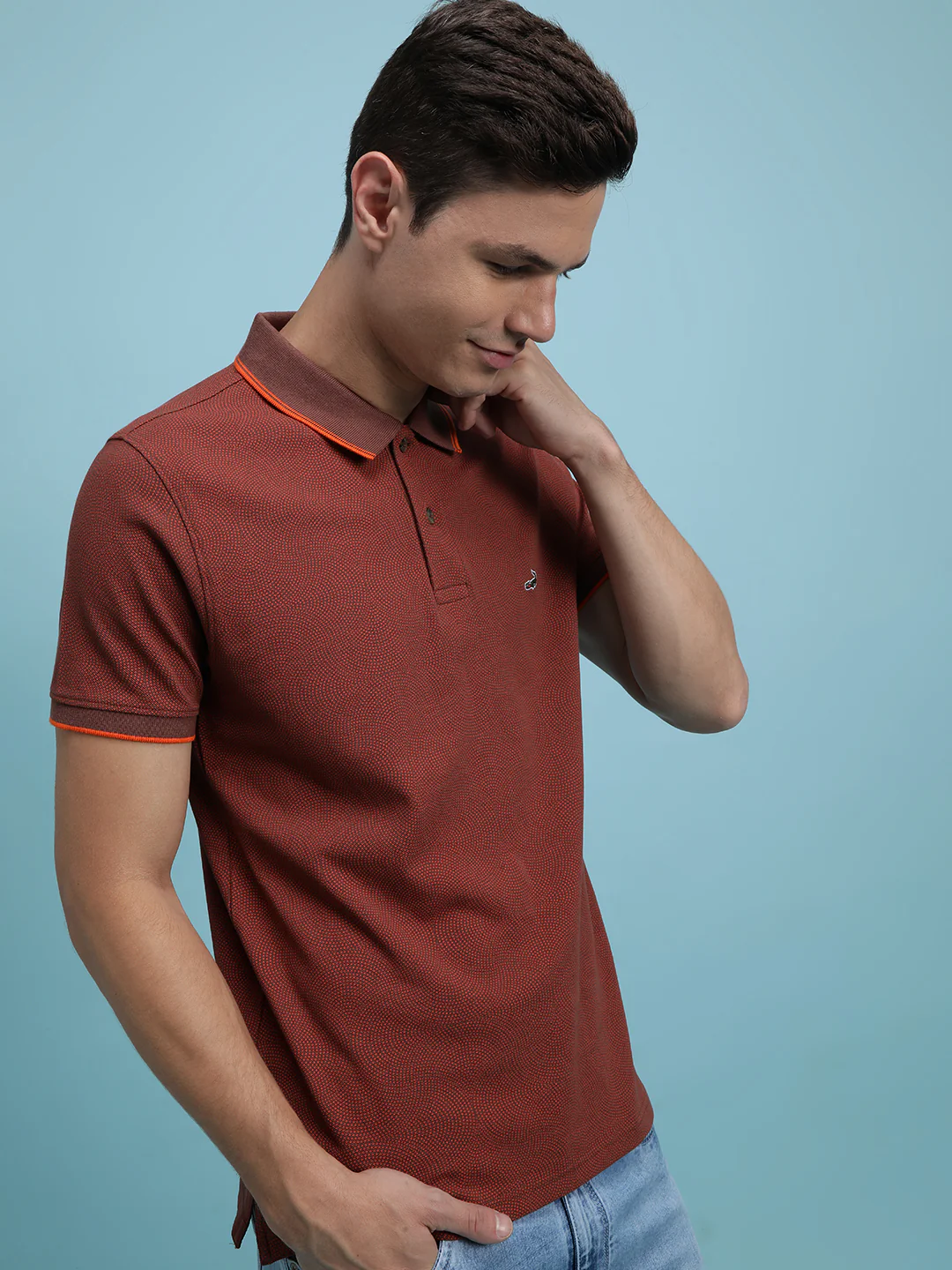 Casual Polo T-Shirt Brown Printed