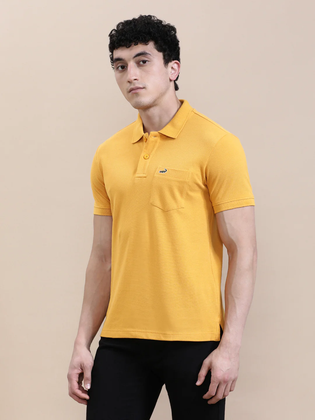 Mustard Yellow Solid Polo T-Shirt with Pocket