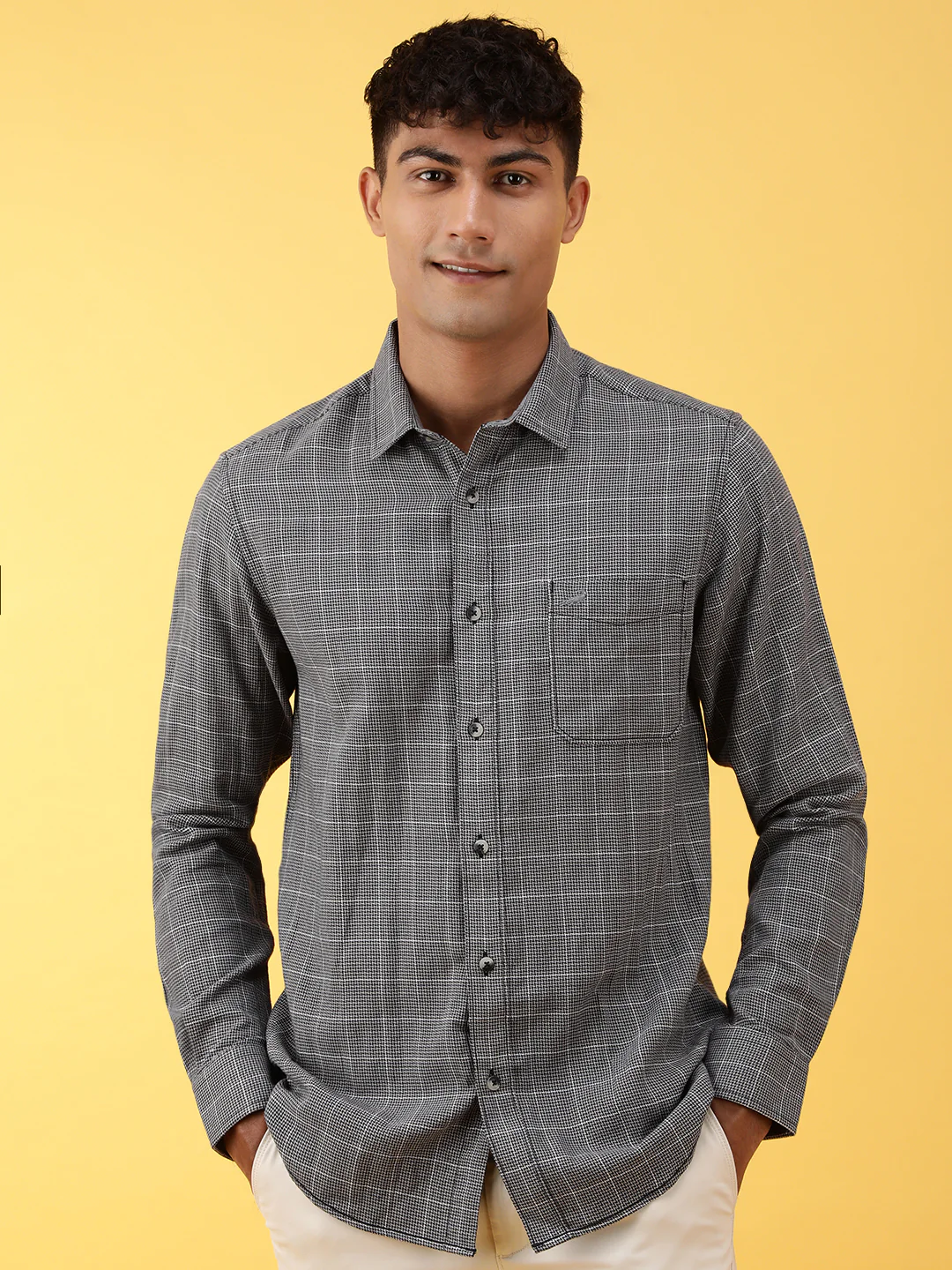 Casual Grey Checked Full Sleeve 100% Cotton Shirt