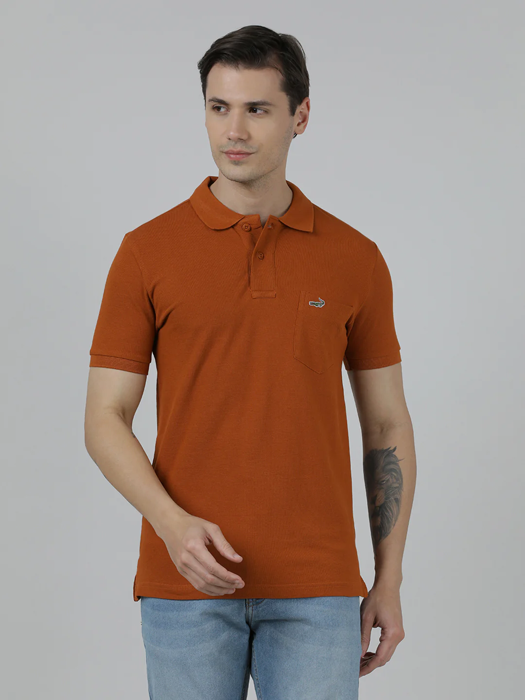 Solid Brown Slim Fit Polo T-Shirt with Pocket