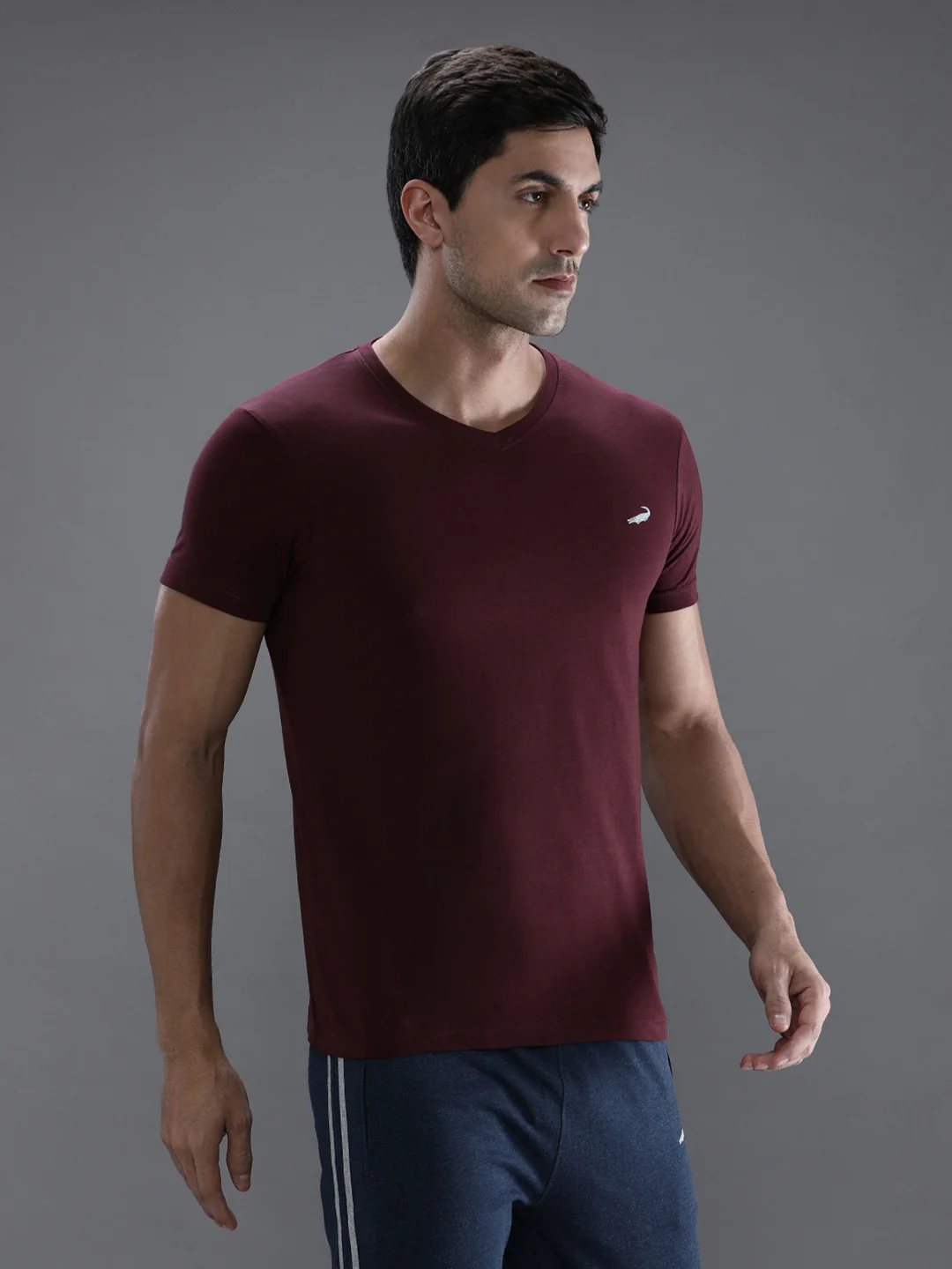 Wine Red Solid Casual T-Shirt