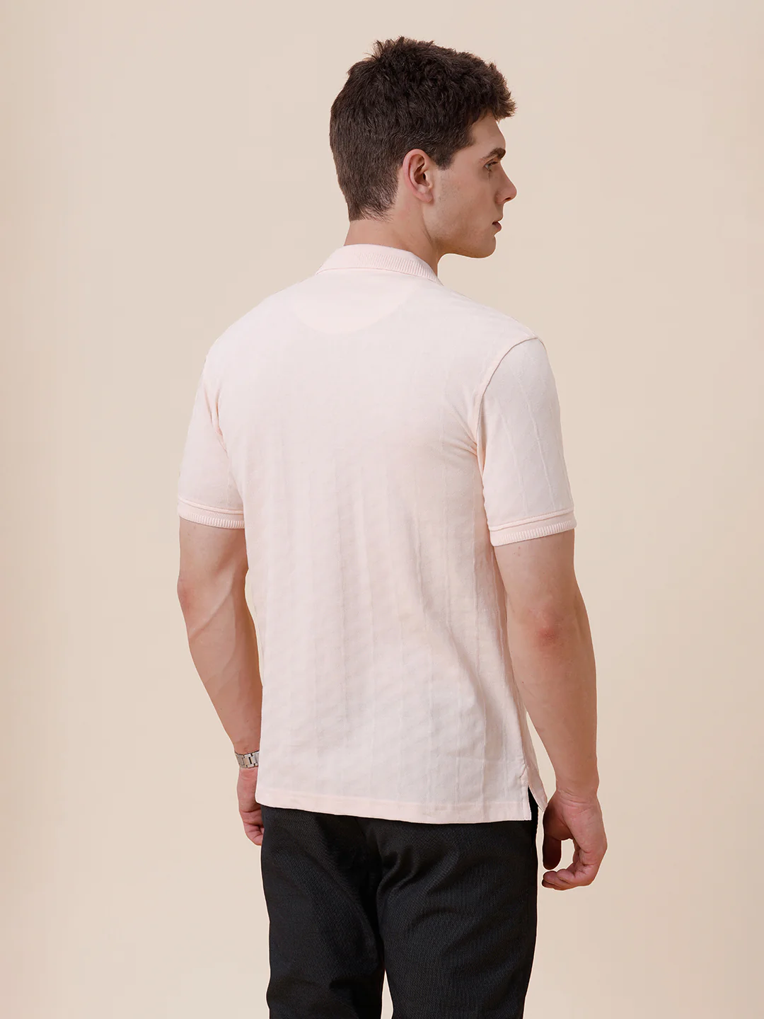 Tonal Cross Self Textured Polo Tshirt In Peach