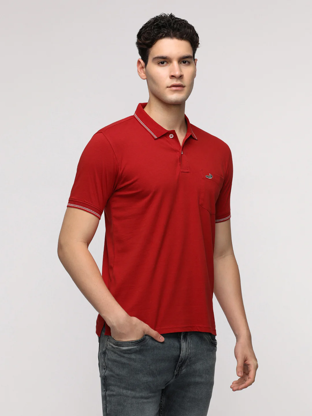 Bright Solid Polo T-Shirt with Pocket in Red