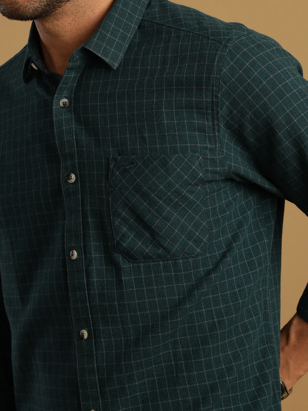 Teal Blue Checked Full Sleeve 100% Cotton Shirt