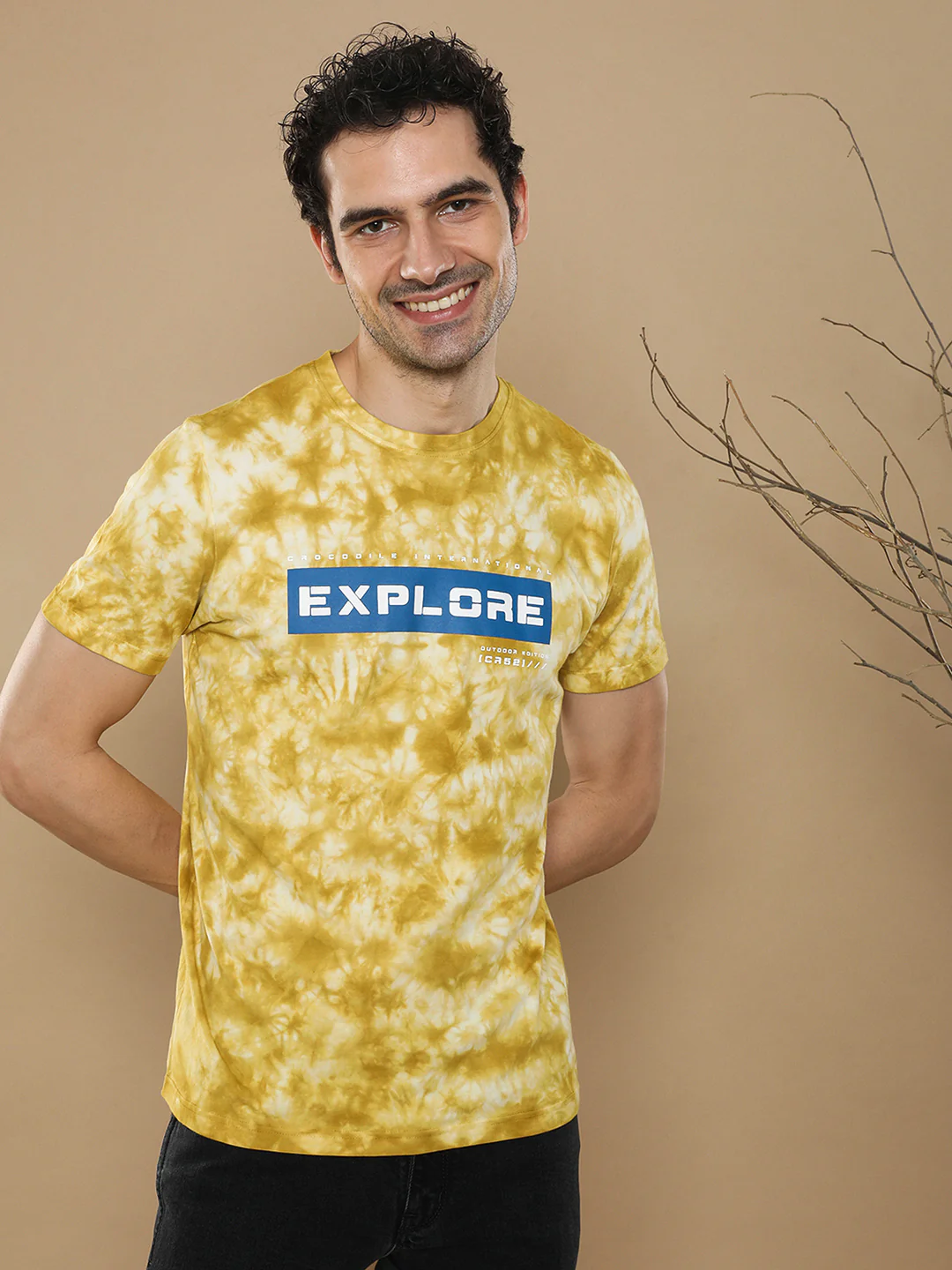 Tie Dye T-Shirt With Chest Print In Lime Green