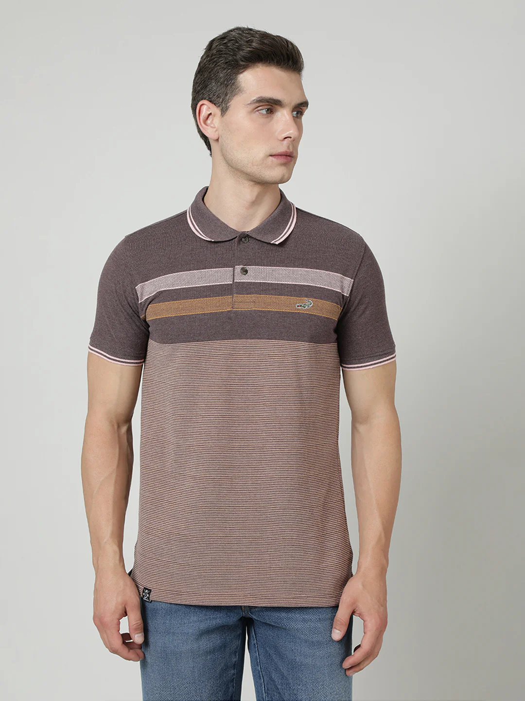 Brown Striped Polo T-Shirt