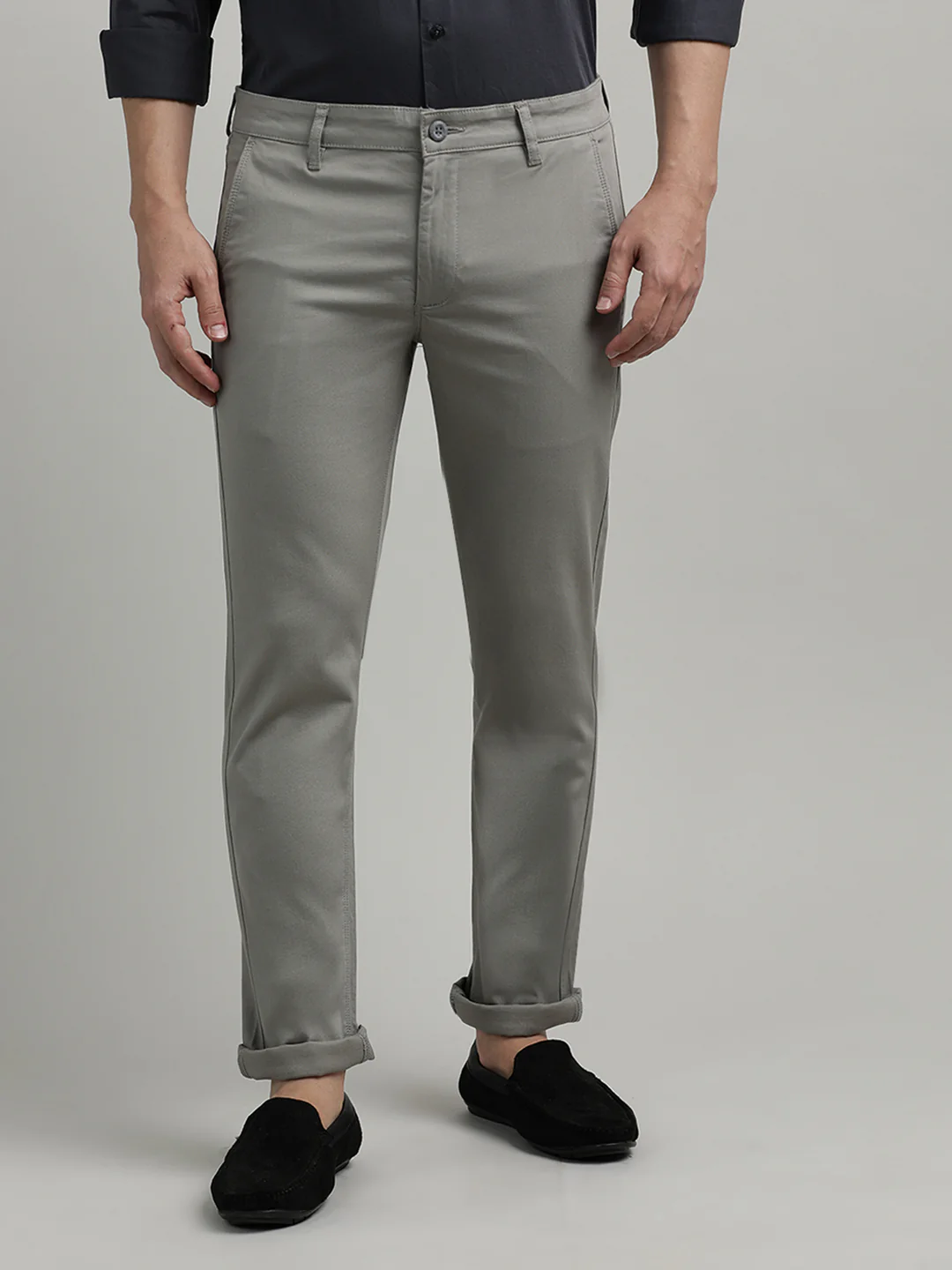 Grey Solid Slim Fit Trouser
