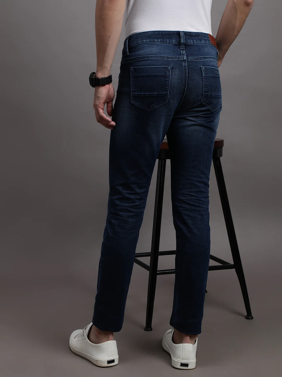 Blue Solid Mid Rise Slim Fit Jean