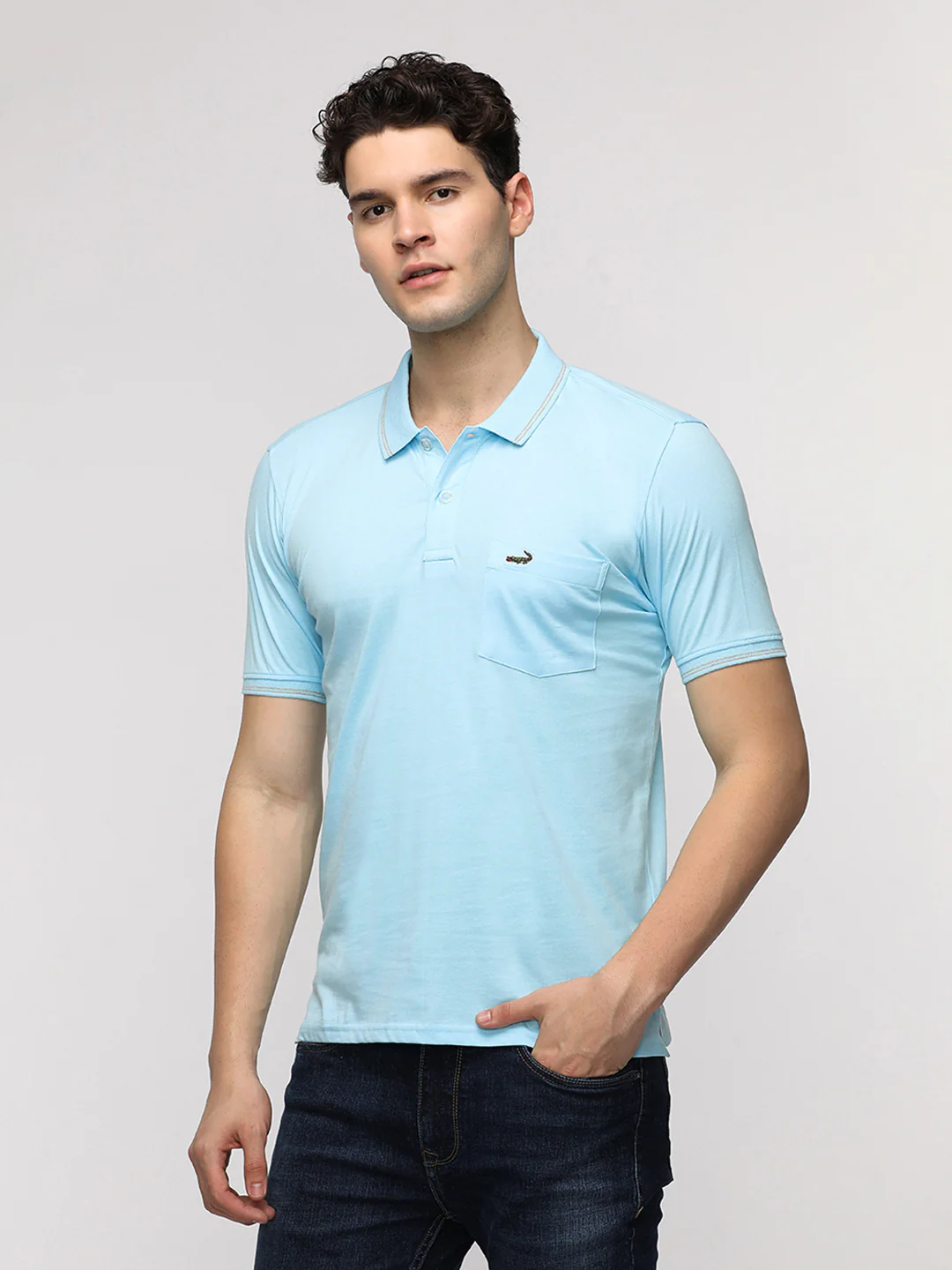 Bright Solid Polo T-Shirt with Pocket in Light Blue