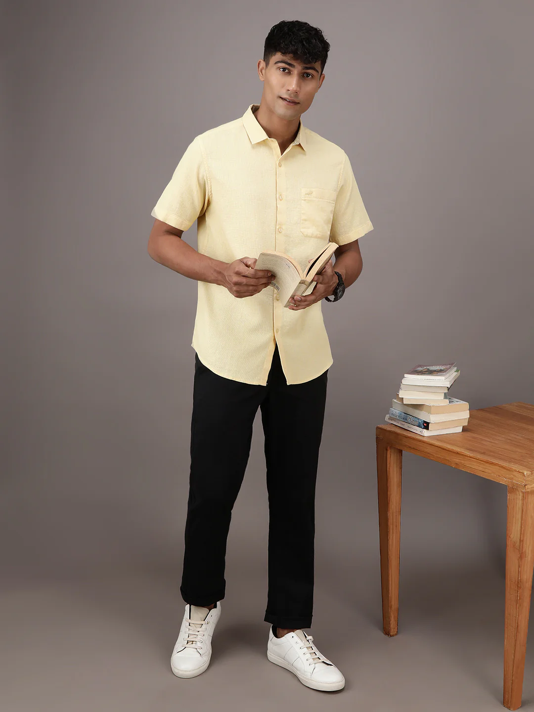 Yellow Solid Half Sleeve 100% Cotton Shirt