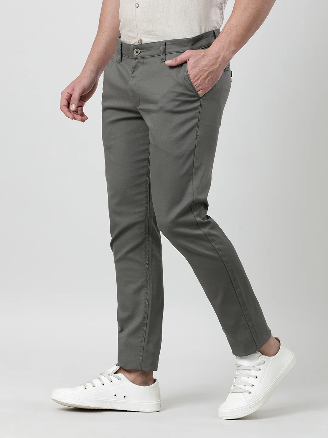 Solid Olive Green Casual Slim Fit Trouser