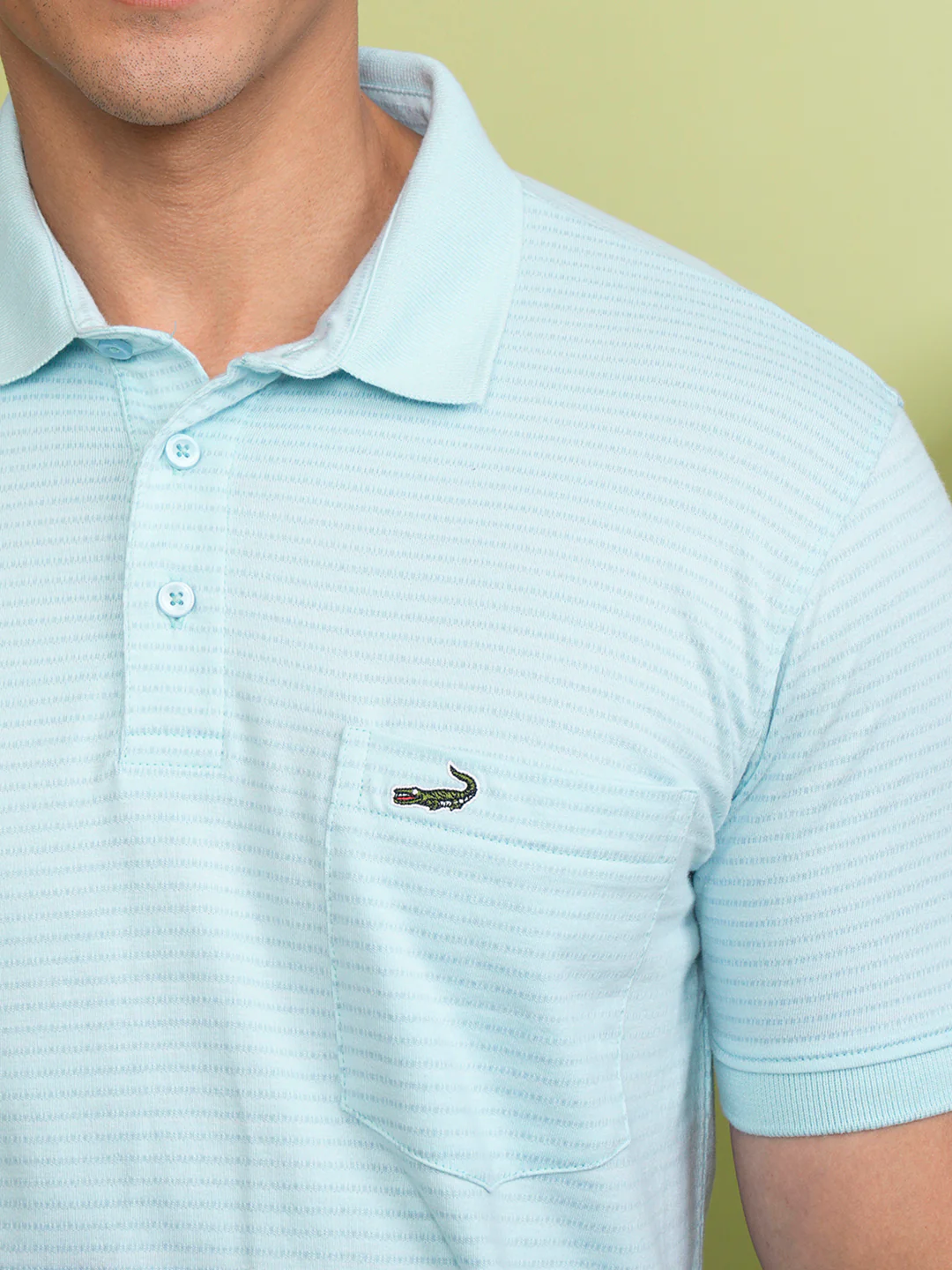 Solid Self Texture Polo T-Shirt in Powder Blue with Pocket