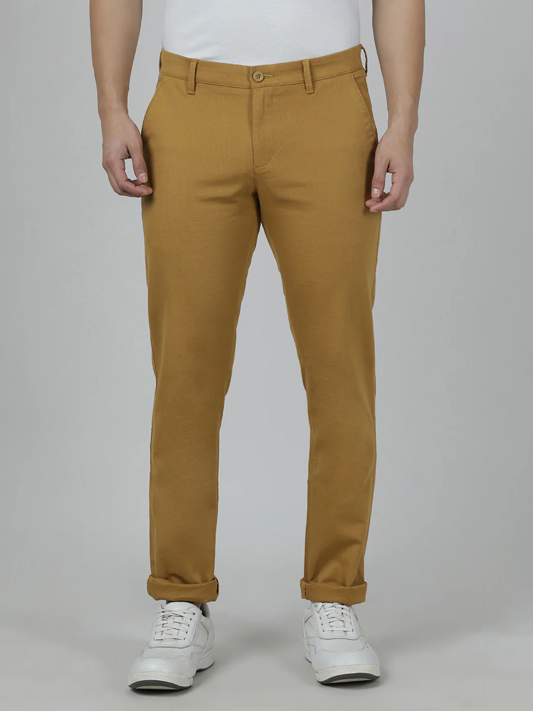 Yellow Solid Slim Fit Casual Trouser