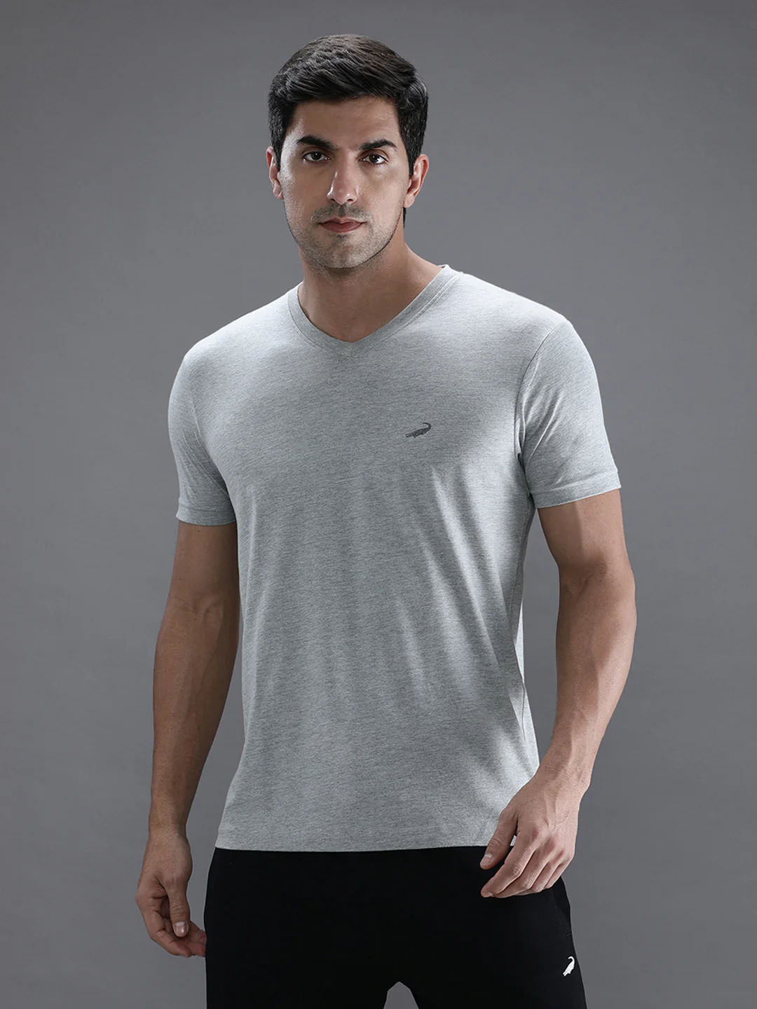 Grey Melange Solid Casual T-Shirt