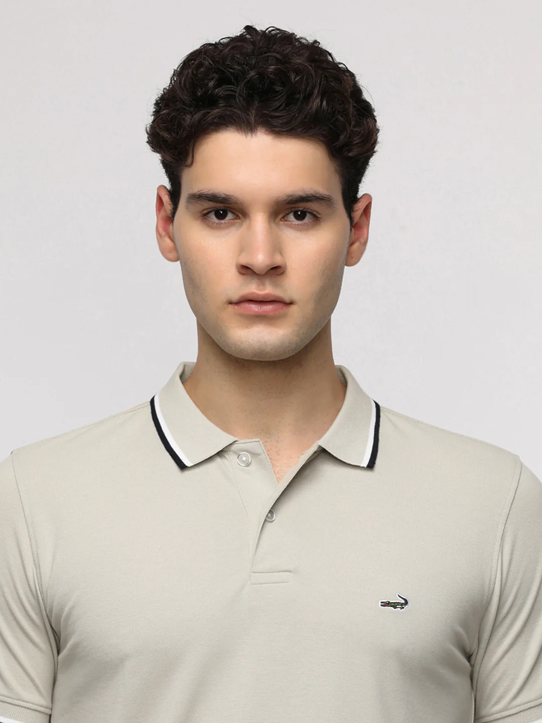 Solid Strecth Polo T-Shirt in Oatmeal