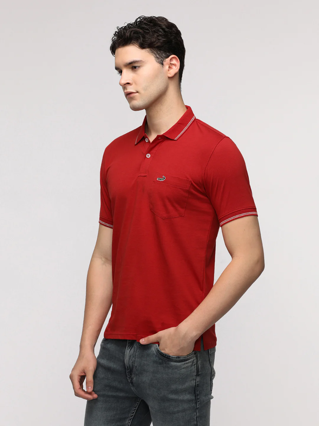 Bright Solid Polo T-Shirt with Pocket in Red