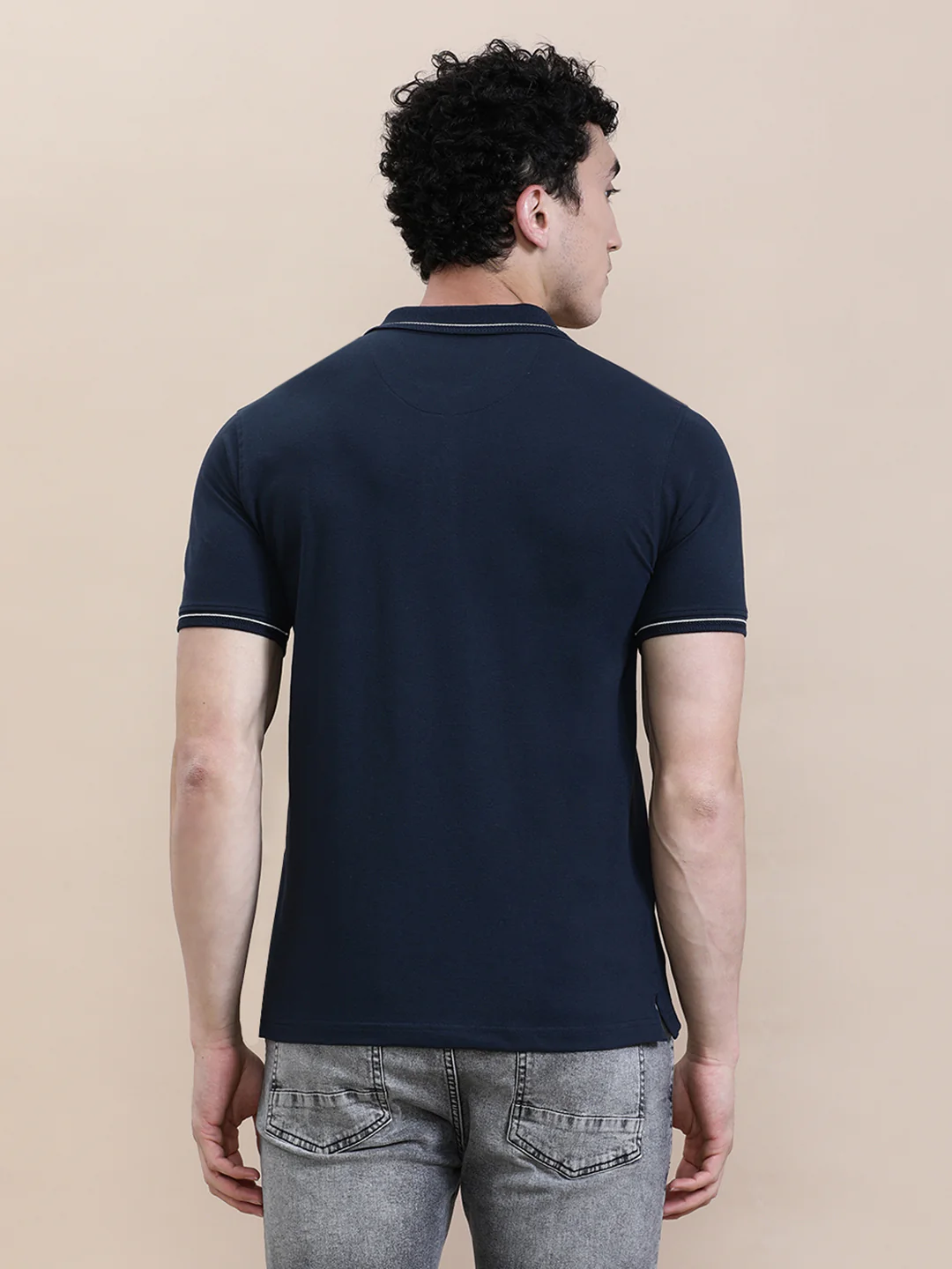 Chenille Embroidery Lycra Slim Fit Polo Navy