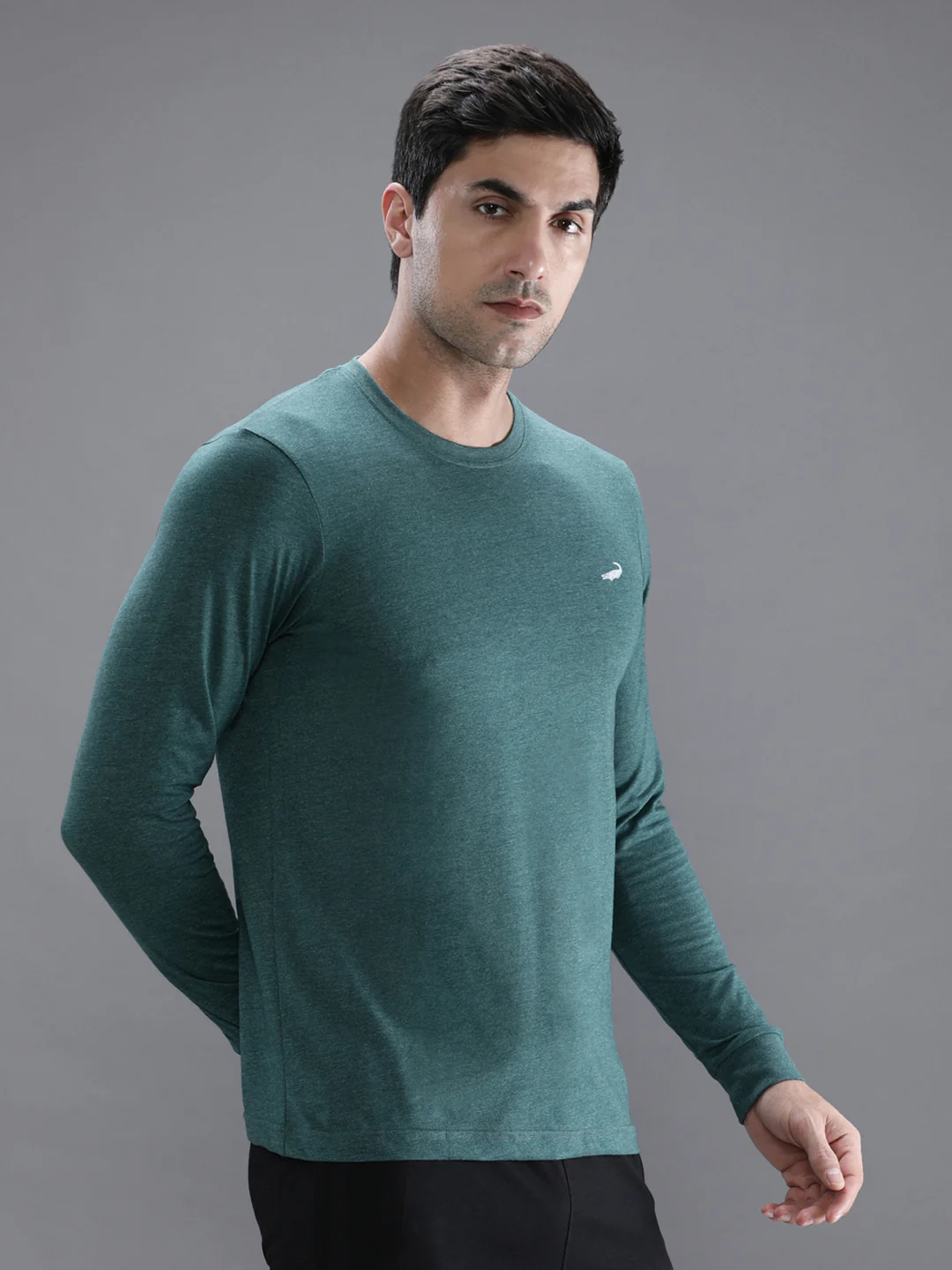Green Melange Solid Casual T-Shirt