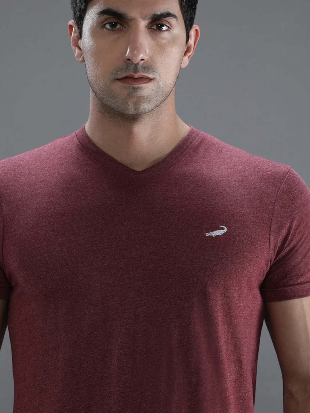 Maroon Melange Casual Solid T-Shirt