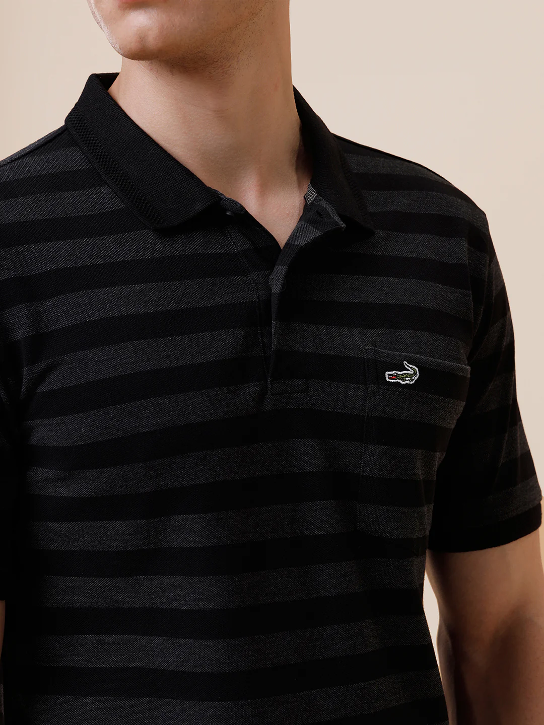 Tonal Melange 1X1 Striped Polo T-Shirt In Charcoal