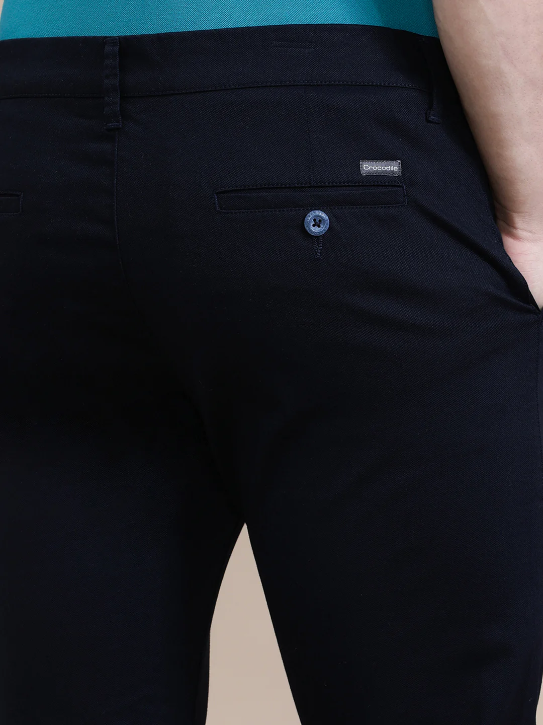 Textured Stretch Slim Fit Pants Navy