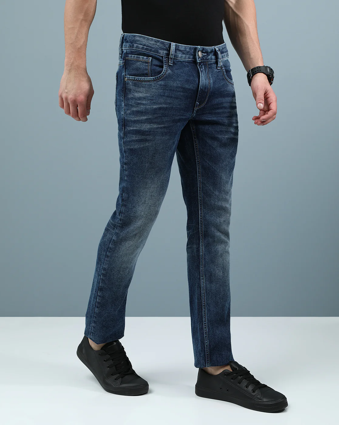 Dark Indigo Navy Solid Mid Rise Slim Fit Jean