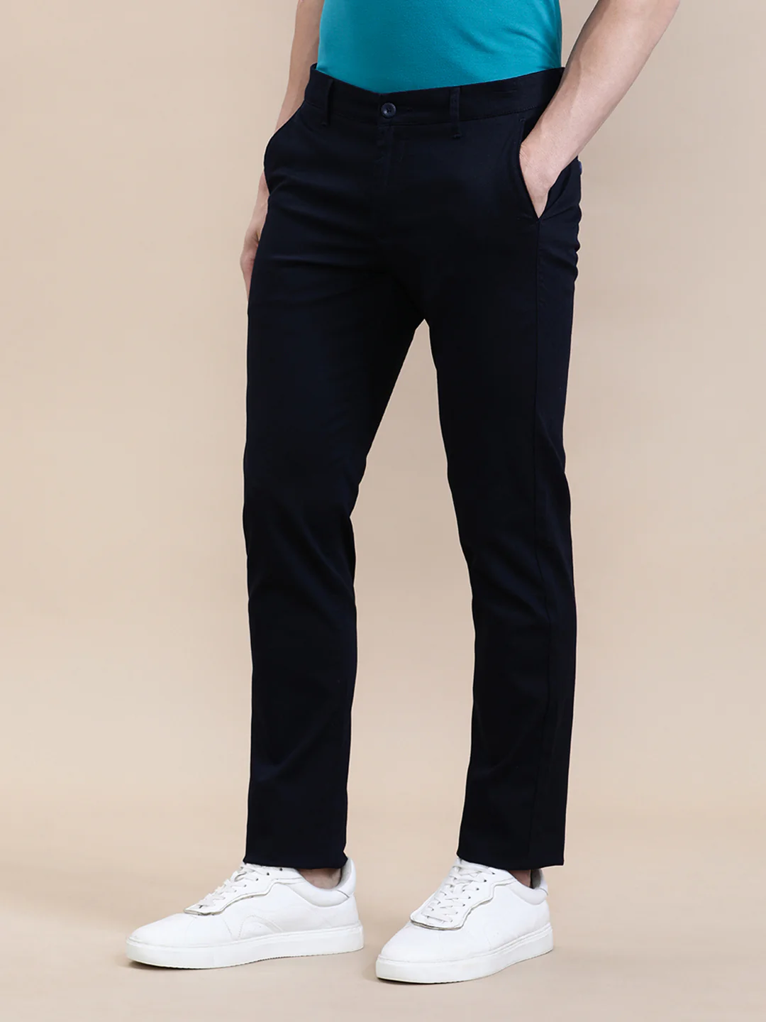 Textured Stretch Slim Fit Pants Navy