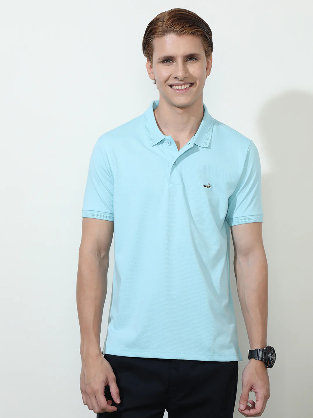 Blue Solid Half Sleeve Casual Polo T-Shirt