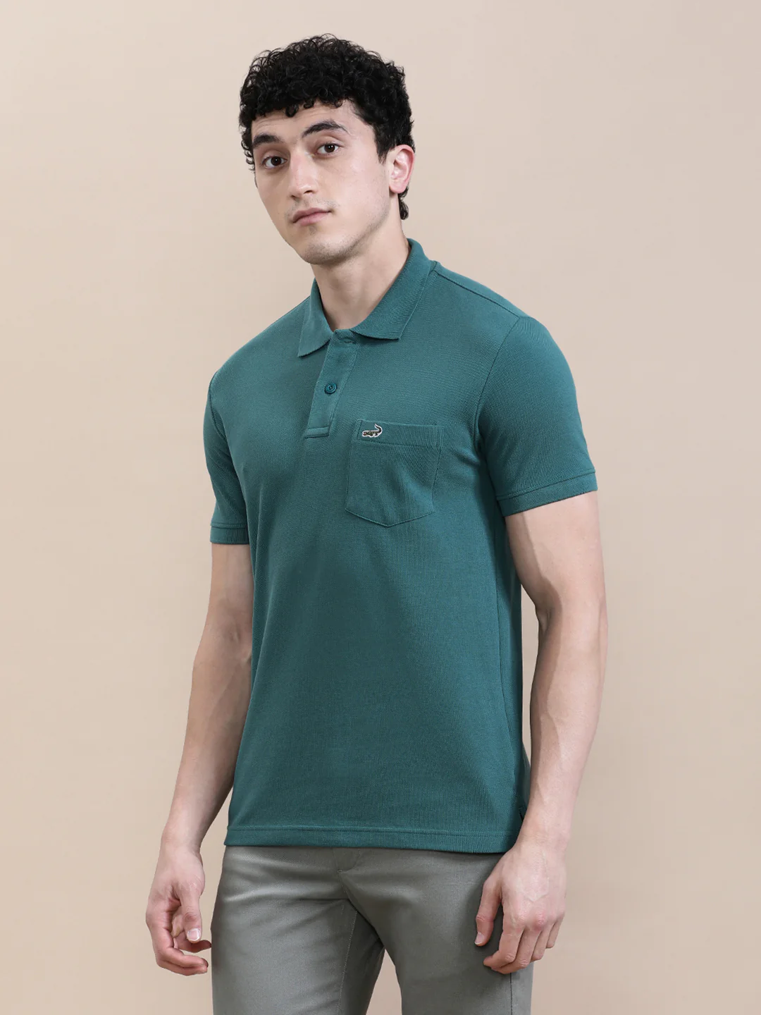 Casual Solid Green Polo T-Shirt with Pocket