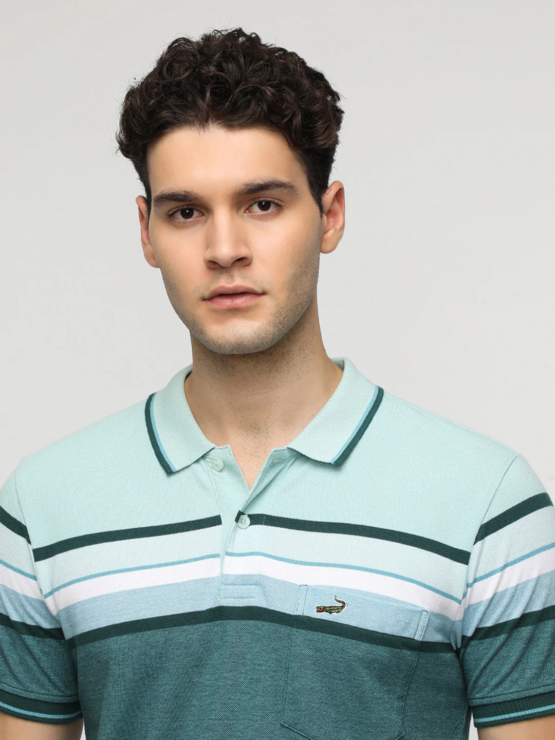 Engineered Jaquard Stripe Polo T-Shirt in Green