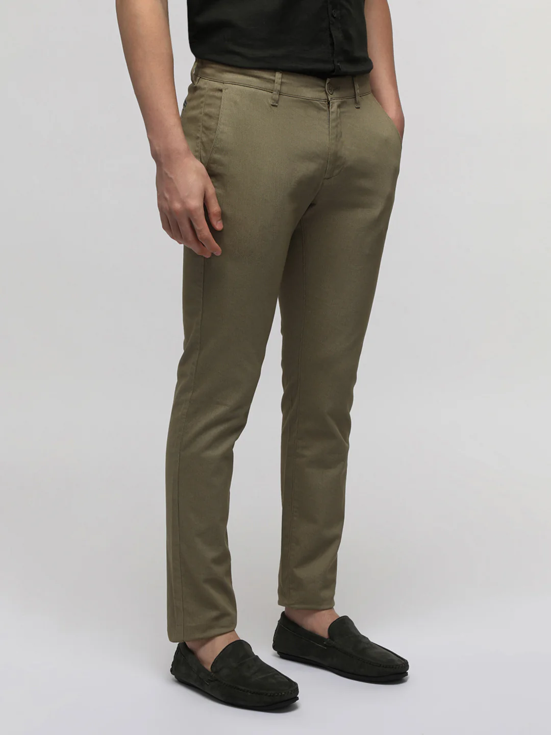 Khaki Printed Soft Touch Stretch Trouser
