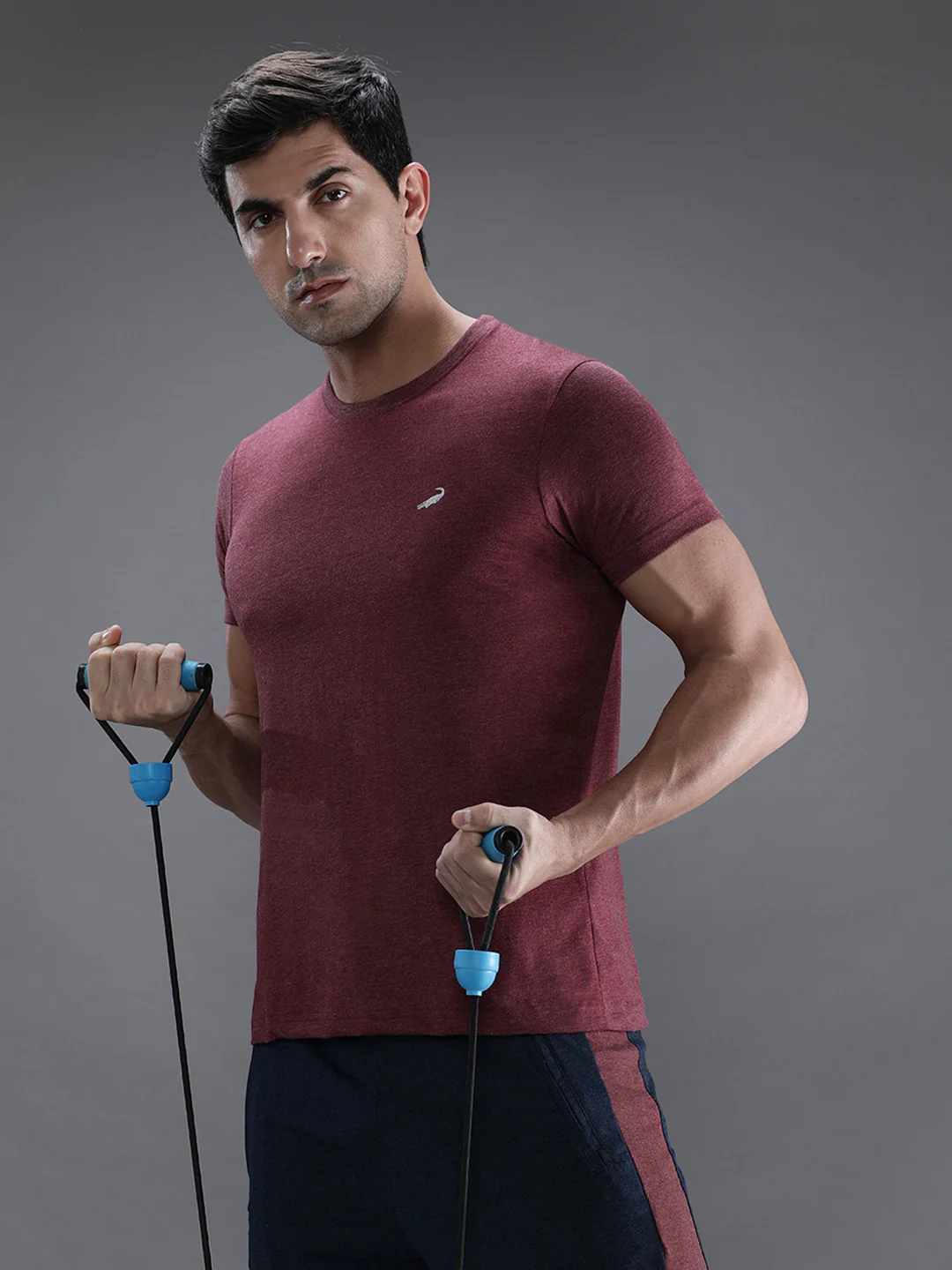 Maroon Melange Solid T-Shirt